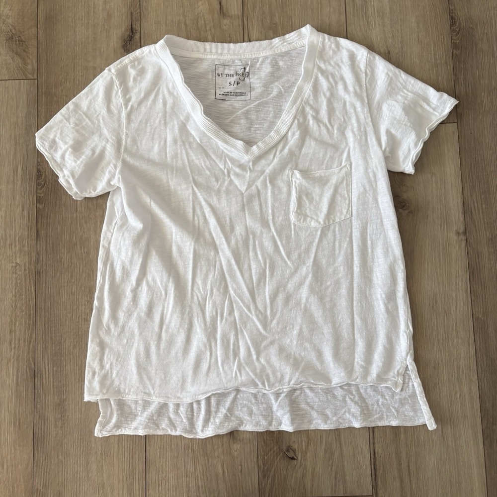 We The Free Free People Oversized V-Neck Raw Hem Tee Shirt White Small S